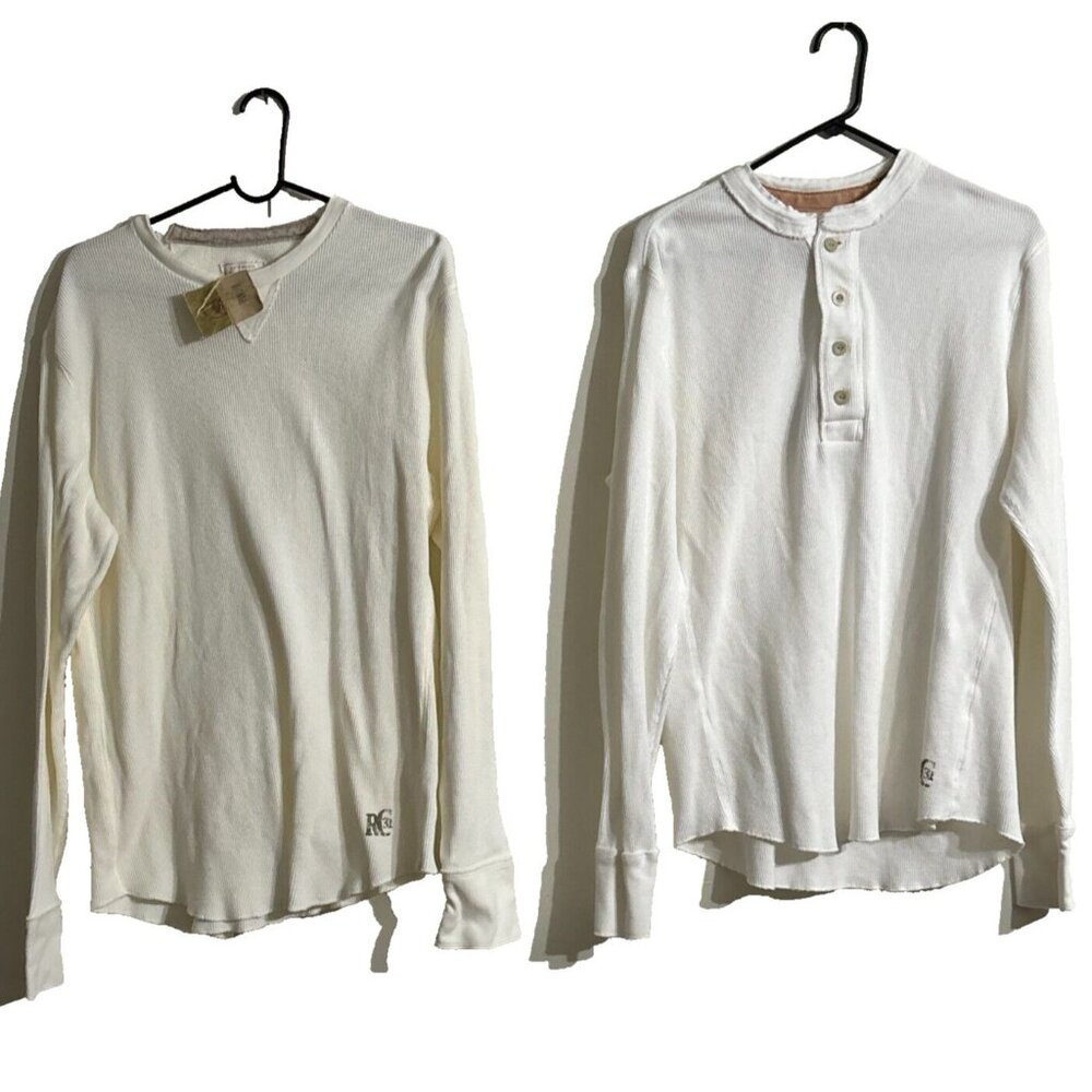 NEW Vtg Red Camel White Thermal Waffle Knit Shirt Lot Henley Crew Cotton Large